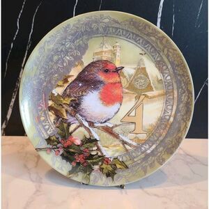 Pottery Barn 12 Days Of Christmas Dessert Plate, 4 Calling Birds, Day 4 EUC